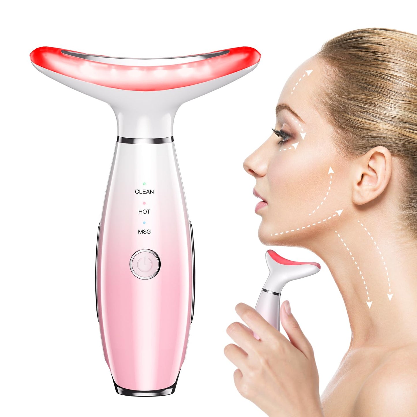 7 Color Neck Face Massager Tool, Facial Massager for Skin Care at Home, Face Sculpting Tool with Thermals, Vibration (White)
