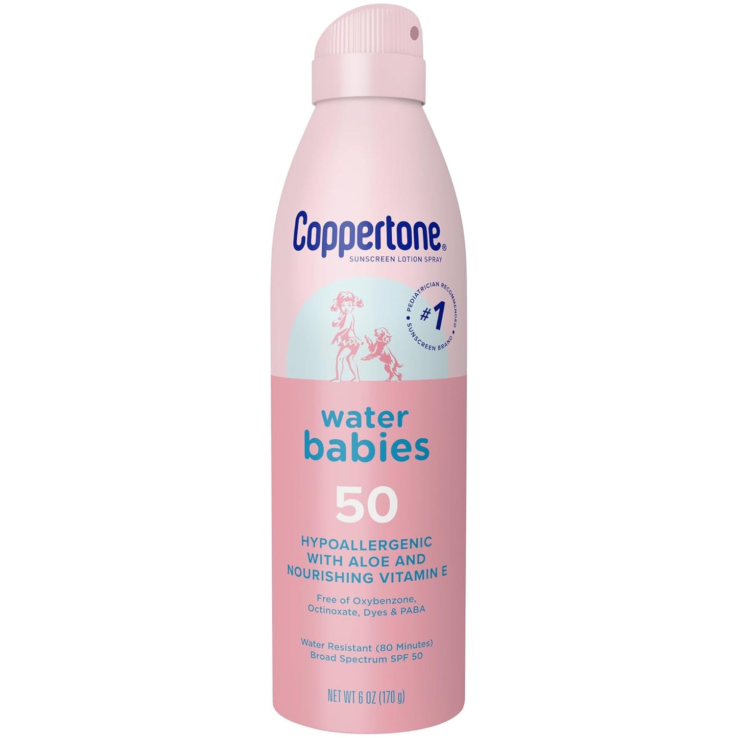 Waterbabies Sunscreen Spray SPF 50, Spray on Sunscreen for Babies, Water Resistant, Pediatrician Recommended, 6 Oz, Pack of 2