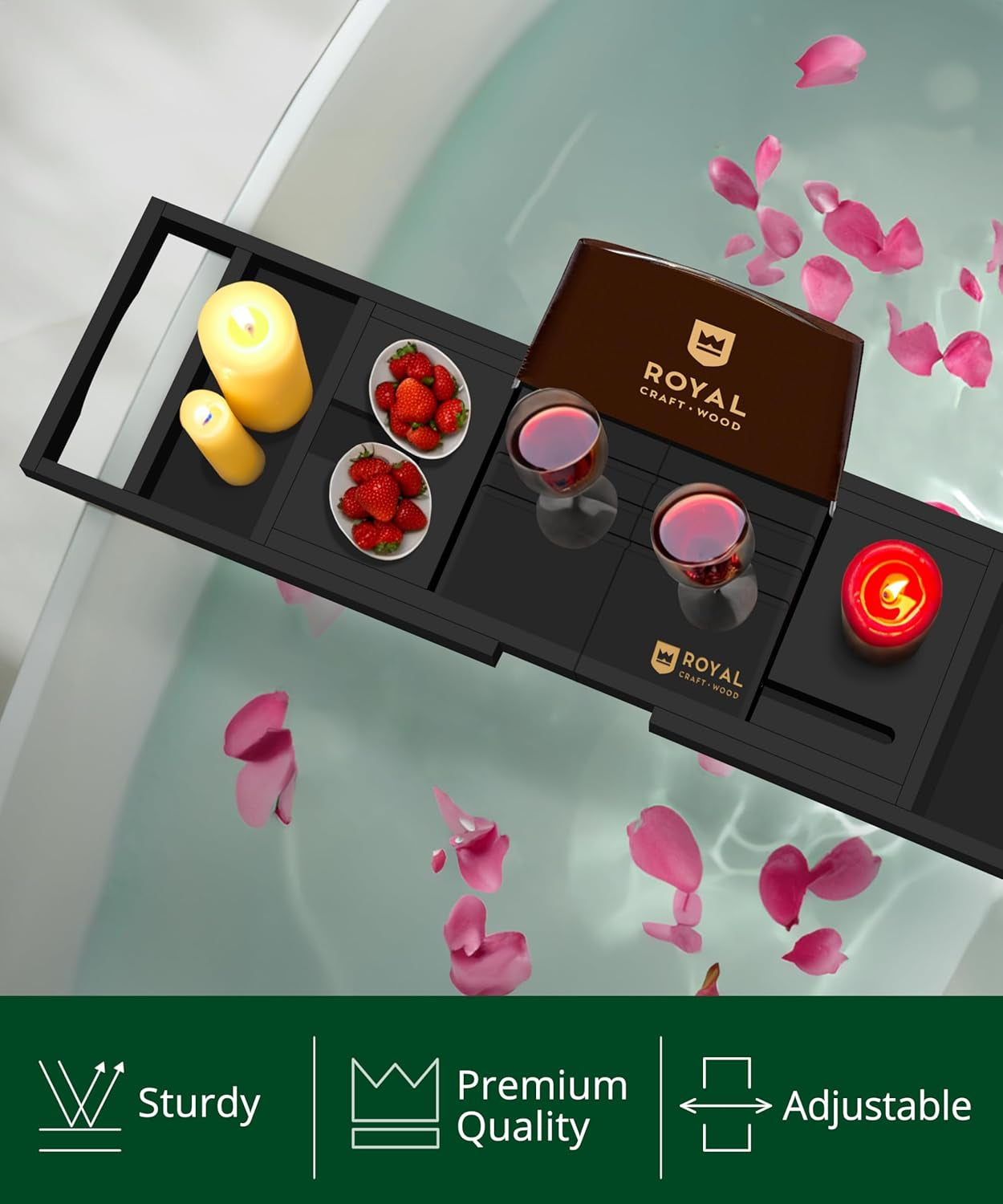 Premium Foldable Bathtub Tray - Wood Bath Tray for Tub, Bamboo Shelf, Expandable Bath Table Trays, Bathtub & Bathroom Accessories for New Home & Mothers Day & Birthday Gifts for Mom