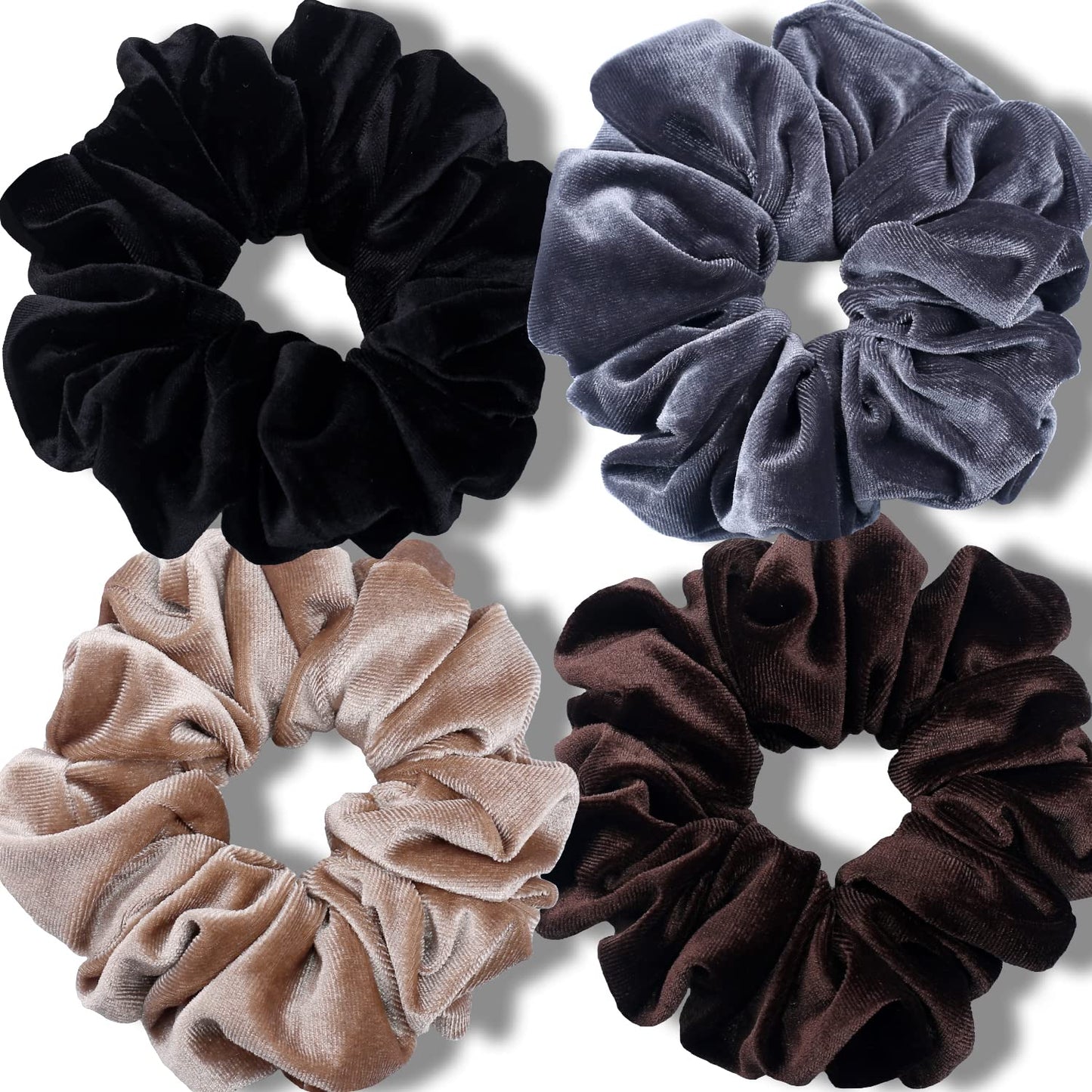 Extra Large Scrunchies for Women'S Thick Hair, Premium Velvet Soft Jumbo Scrunchy, XL 6 Inch Big Elastic Band Hair Accessories, 4 Pack, Dark