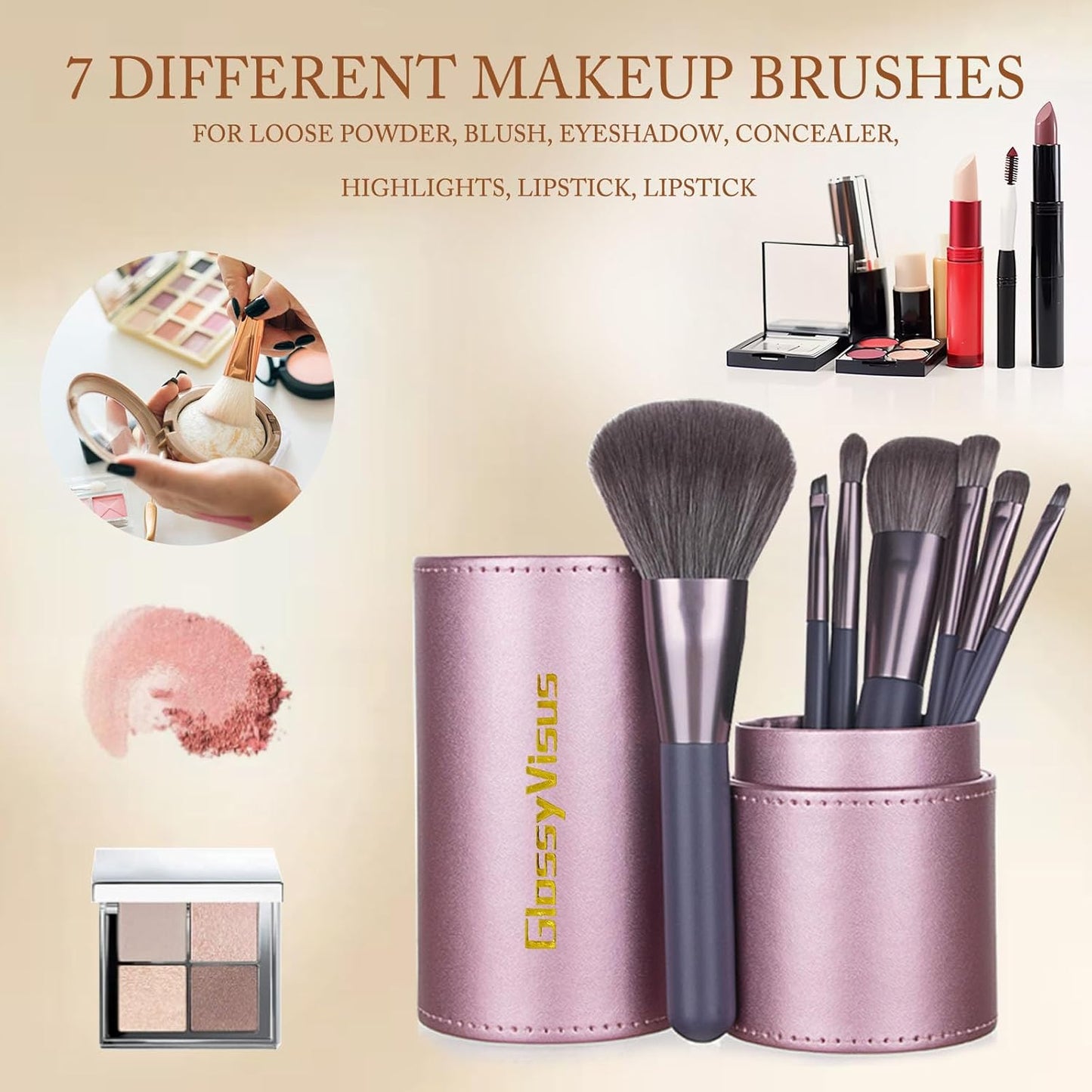 Makeup Brushes Set Professional 7Pcs,Premium Synthetic Foundation Brush, Eyebrow and Lip Brush,Beauty Tools Kit for Women,Holder Package for Travel Makeup and Women Gifts (Purple)