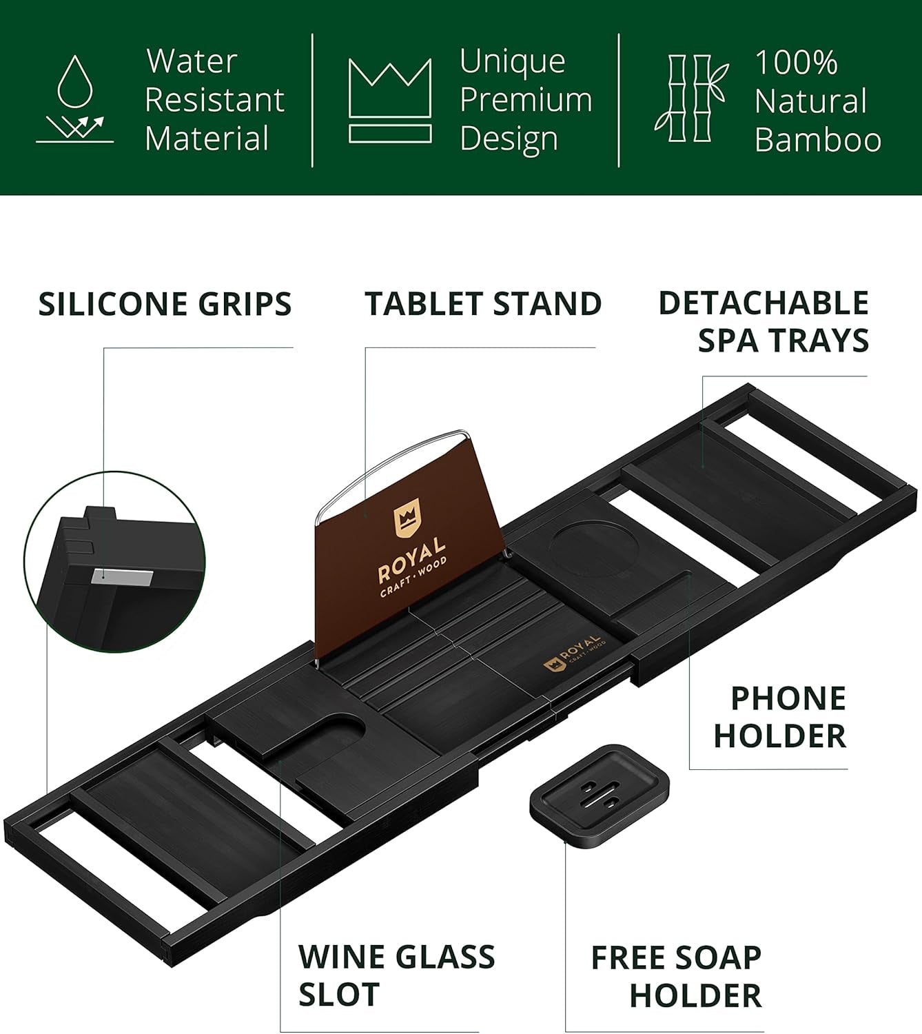 Premium Foldable Bathtub Tray - Wood Bath Tray for Tub, Bamboo Shelf, Expandable Bath Table Trays, Bathtub & Bathroom Accessories for New Home & Mothers Day & Birthday Gifts for Mom