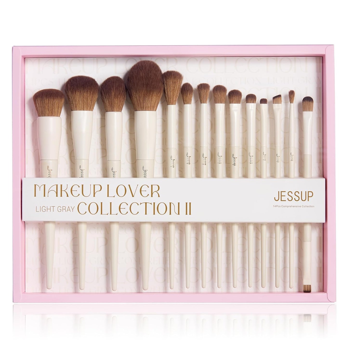 Makeup Brushes 14Pcs Makeup Brush Set Premium Synthetic Powder Foundation Contour Blush Concealer Eye Shadow Blending Liner Make up Brush Kit Light Grey T329