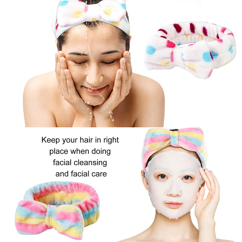 8 Pack Spa Headband, Coral Fleece Makeup Cosmetic Headband for Washing Face, Bow Headbands for Shower Terry Cloth Headbands for Women Facial Hair Band
