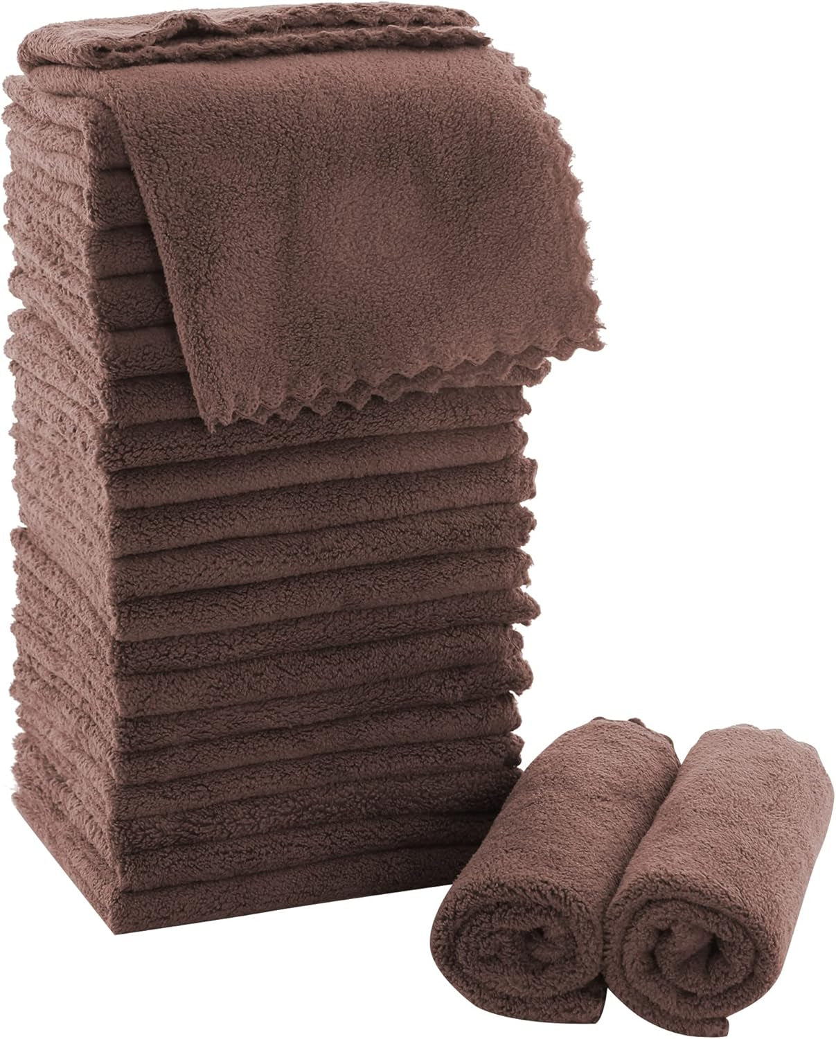 Ultra Soft Premium Washcloths Set - 12 X 12 Inches - 24 Pack - Quick Drying - Highly Absorbent Coral Velvet Bathroom Wash Clothes - Use as Bath, Spa, Facial, Fingertip Towel (Grey)
