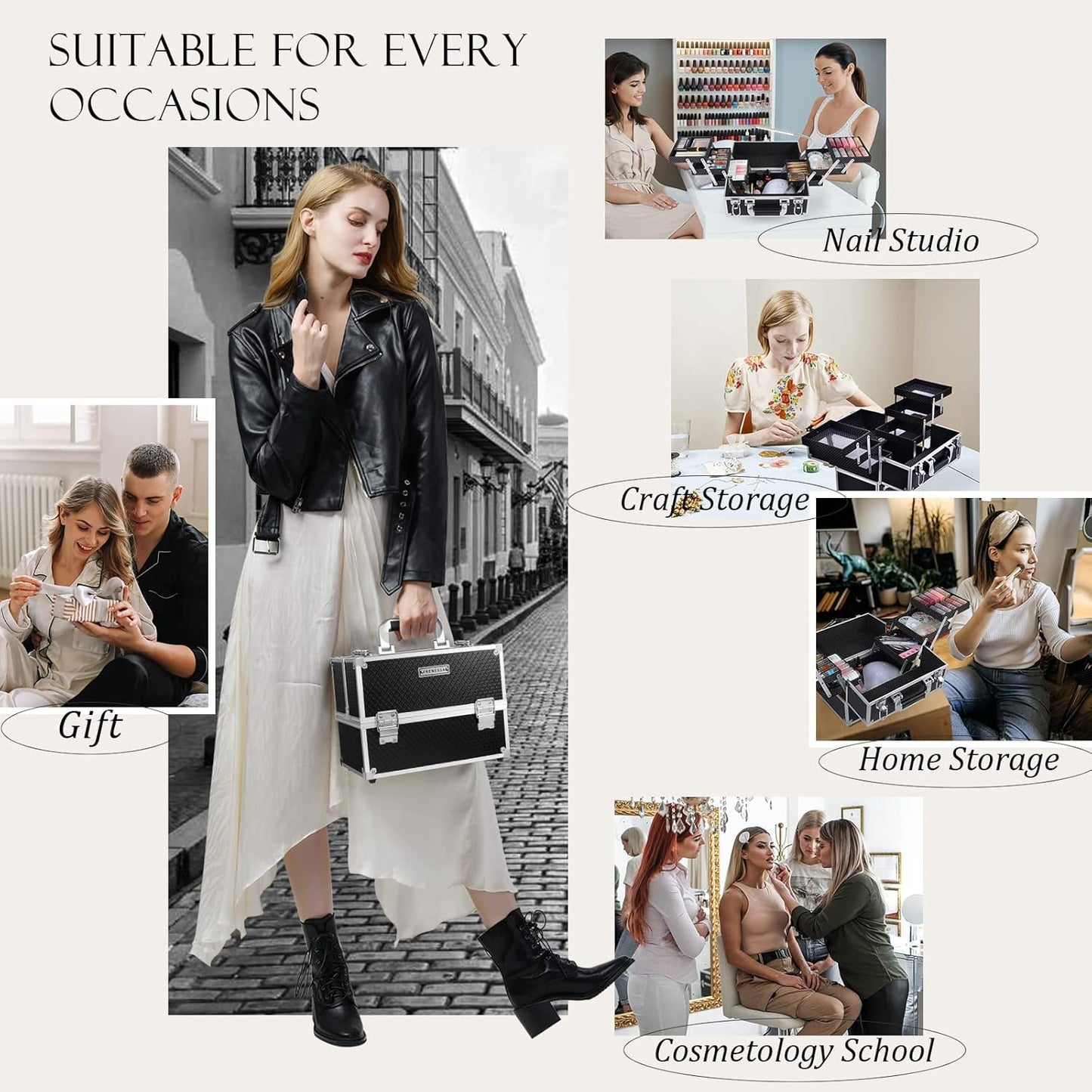 Makeup Train Case Makeup Case 11.8 Inch Large Cosmetic Box Organizer Travel Storage Professional Make up Train Carrying Case with 6 Trays Locking Hard Vanity Storage Black