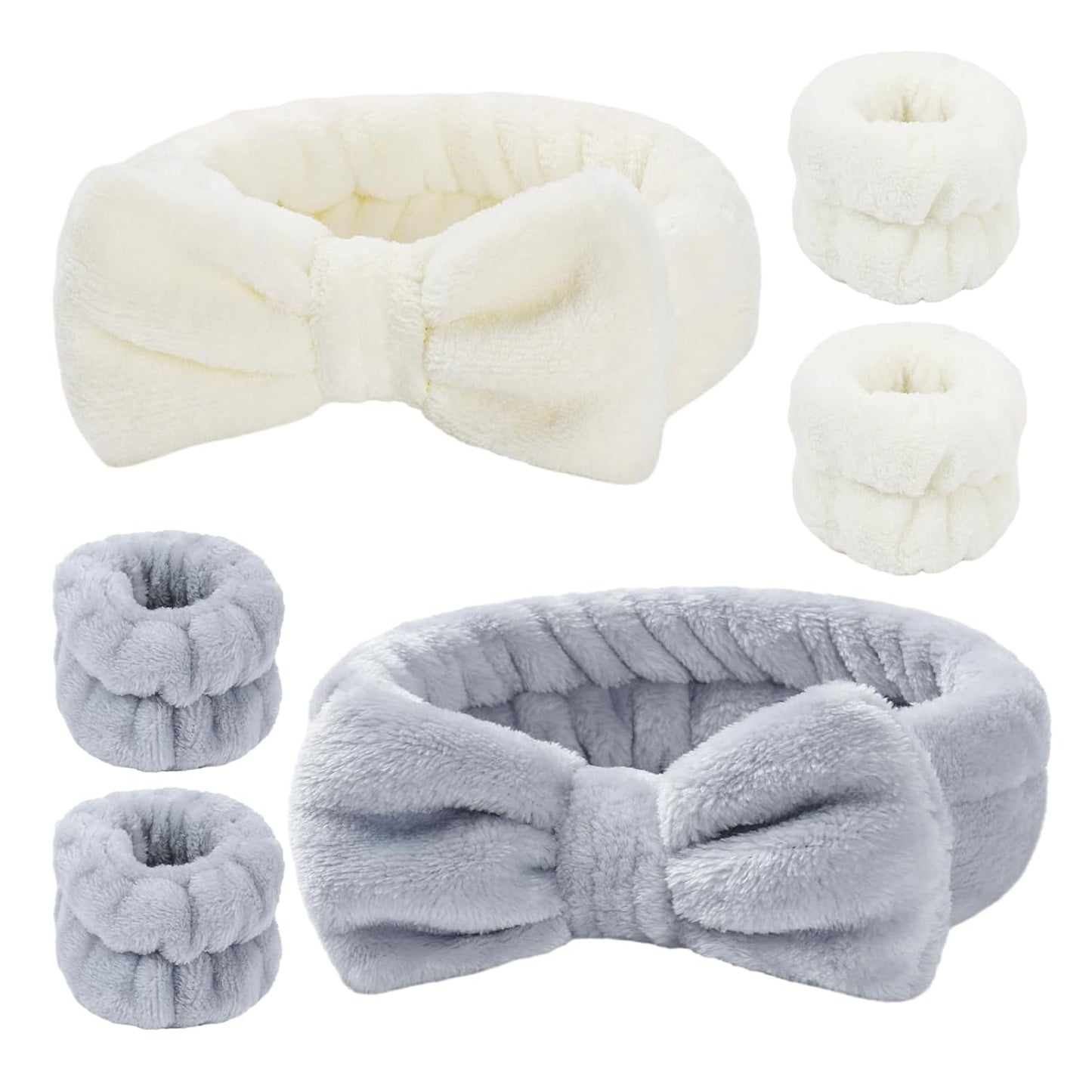 8 Pack Spa Headband, Coral Fleece Makeup Cosmetic Headband for Washing Face, Bow Headbands for Shower Terry Cloth Headbands for Women Facial Hair Band